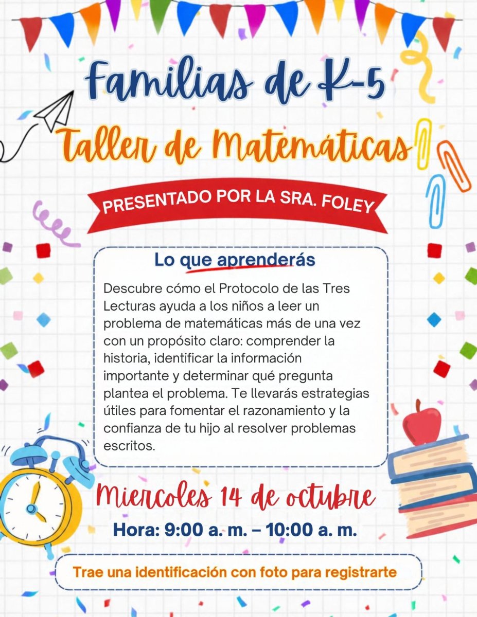 Colorful flyer describing math parent workshop